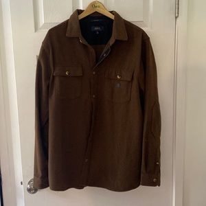 Roark Mens snap-button wool-blend flannel shirt, chocolate brown color. XL